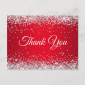 Imitate Funkelnd Silver Glitzer Hellrot Danke Postkarte (Vorderseite)