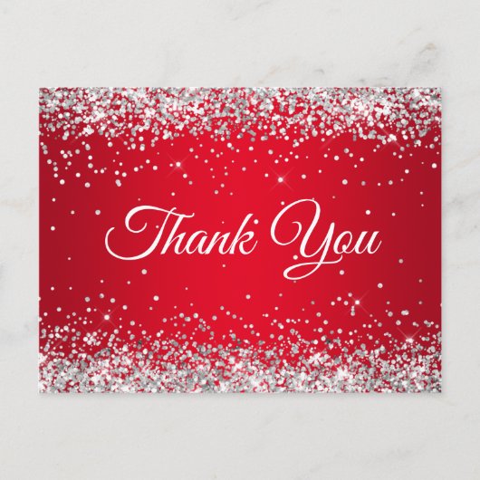 Imitate Funkelnd Silver Glitzer Hellrot Danke Postkarte (Vorderseite)