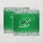 Imitate Funkelnd Silver Glitzer Monogram Green Omb Einladung (Vorne/Hinten)