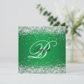 Imitate Funkelnd Silver Glitzer Monogram Green Omb Einladung (Stehend Vorderseite)