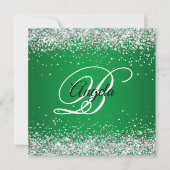 Imitate Funkelnd Silver Glitzer Monogram Green Omb Einladung (Vorderseite)