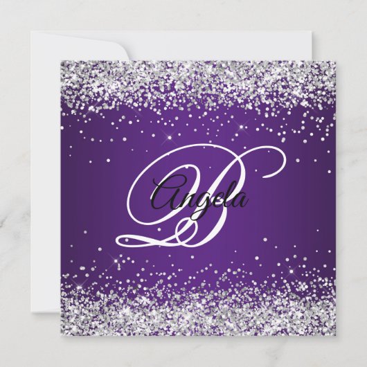 Imitate Funkelnd Silver Glitzer Royal Lila Ombre Einladung (Vorderseite)