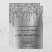 Imitate Funkelnd Silver Glitzer Tropfen Foil Gebur Einladung (Vorne/Hinten)