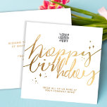 Imitate für benutzerdefinierte Logos Gold Handschr Karte<br><div class="desc">Erstellen Sie Ihre eigene Custom Beautiful Modern Clean und einfach Minimalistischen zwei Seiten Druck glamourösen Square Business Happy Geburtstag Flat Grußkarte. Ersetzen Sie das Logo hier durch Ihr eigenes Logo. Entworfen als Vorlage für Ihre einfache Personalisierung. Dieses Design ist mit einer Simulation von Imitaten goldgeflochtenen, handgeschriebenen Schriftzeichen auf weißem Hintergrund...</div>