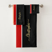 Imitate für die schwarze rote Orange-Streifen Badhandtuch Set (Insitu)