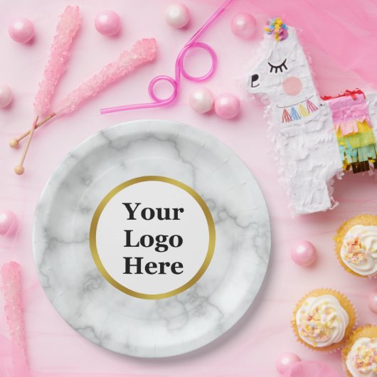 Imitate für Firmenlogos aus Gold und Weiß Pappteller (Party)