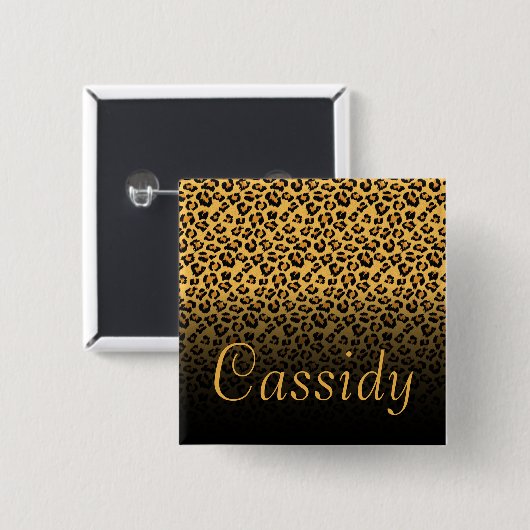 Imitate Fur Wild Leopard Print mit Goldname Button (Vorne & Hinten)
