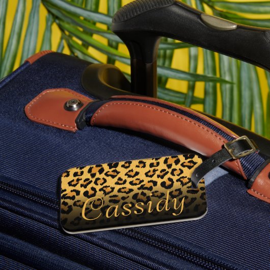Imitate Fur Wild Leopard Print mit Goldname Gepäckanhänger (Vorderseite Insitu 3)