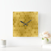 Imitate Gelbes Gold Hexagon-Muster Quadratische Wanduhr (Zuhause)