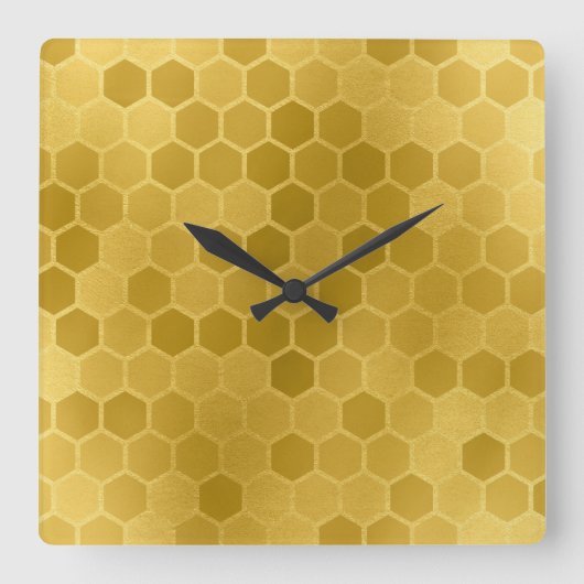 Imitate Gelbes Gold Hexagon-Muster Quadratische Wanduhr (Vorderseite)