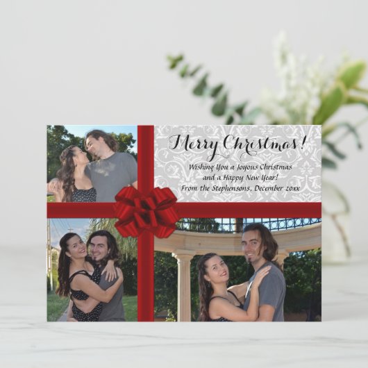 Imitate Geschenkboxen, 3-Foto Weihnachtsgrüße Einladung (Stehend Vorderseite)