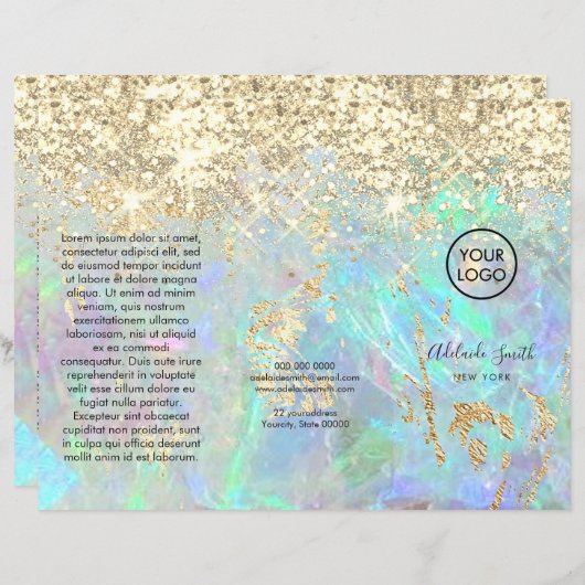 Imitate glänzend Glitzer Opal Trifold Broschüre (Vorne/Hinten)