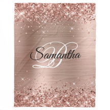 Imitate Glittery Rose Gold Foil Extravagant Monogr