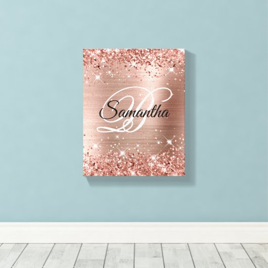 Imitate Glittery Rose Gold Foil Extravagant Monogr Leinwanddruck (Insitu (Holzboden))