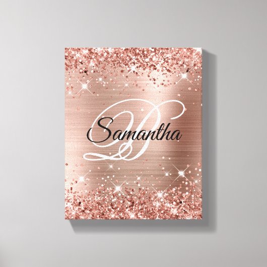 Imitate Glittery Rose Gold Foil Extravagant Monogr Leinwanddruck (Vorderseite)