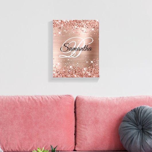 Imitate Glittery Rose Gold Foil Extravagant Monogr Leinwanddruck (Insitu (Wohnzimmer))