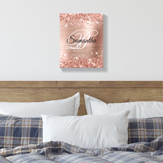 Imitate Glittery Rose Gold Foil Extravagant Monogr Leinwanddruck (Insitu (Schlafzimmer))