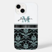 Imitate Glitzer Aqua Damask Monogram Case-Mate iPhone Hülle (Rückseite)