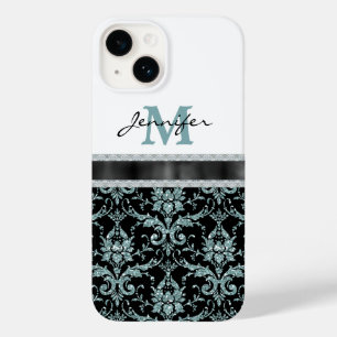 Imitate Glitzer Aqua Damask Monogram Case-Mate iPhone 14 Hülle
