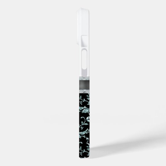 Imitate Glitzer Aqua Damask Monogram Case-Mate iPhone Hülle (Rückseite / Links)