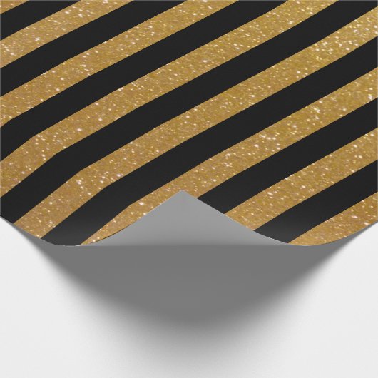Imitate Glitzer aus Gold und schwarz gestreiftes P Geschenkpapier (Ecke)