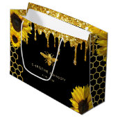 Imitate Glitzer Biene und Sonnenblumen Große Geschenktüte (Vorderseite Schrägansicht)