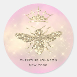 Imitate Glitzer Bienenlogo auf Rosa Runder Aufkleber