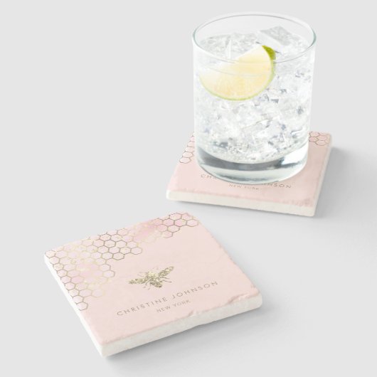 Imitate Glitzer Bienensteigung Rosa Steinuntersetzer (Seitenansicht)