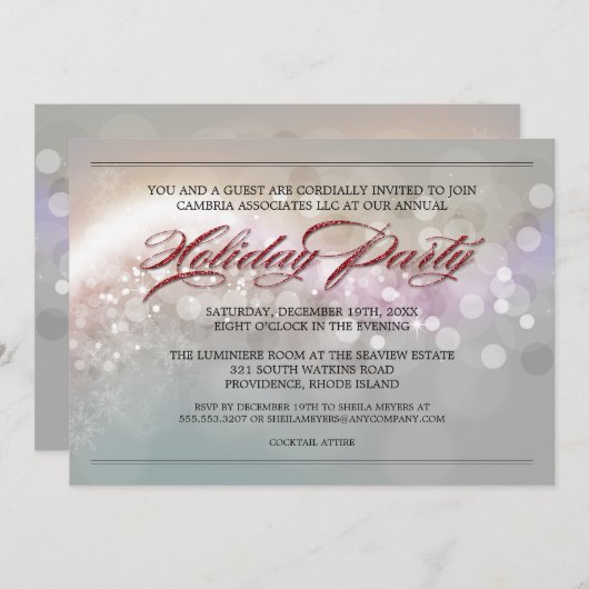 Imitate Glitzer Bokeh Stars Corporate Holiday Part Einladung (Vorne/Hinten)