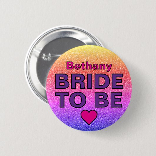 Imitate Glitzer Braut zu Individuelle Name Button (Vorne & Hinten)