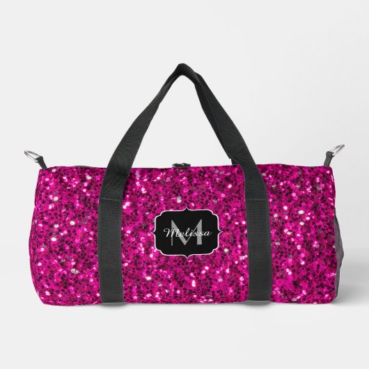 Imitate Glitzer Custom Monogram, Hot rosa Glitzern Duffle Bag (Vorderseite)