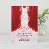 Imitate Glitzer Dress on Red Brautparty Einladung (Stehend Vorderseite)