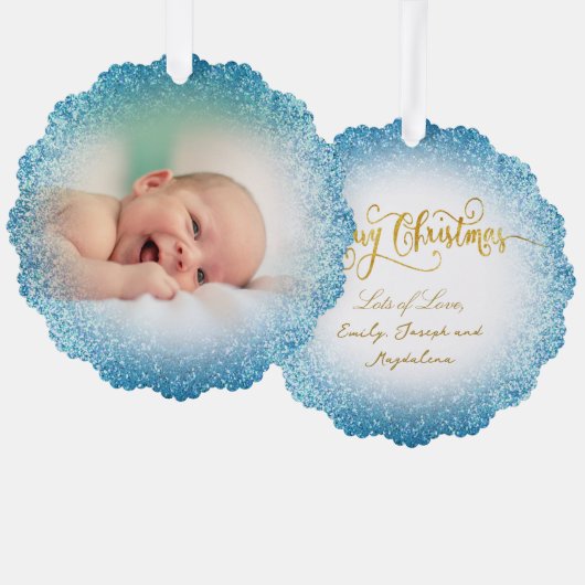 Imitate Glitzer Effekt neuer Baby Ornament Karte (Vorderseite/Rückseite)