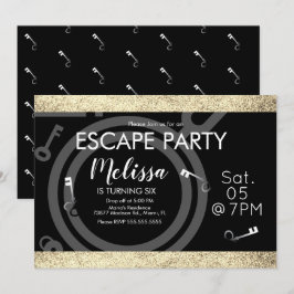 Imitate Glitzer Escape Room Geburtstagsparty Black Einladung