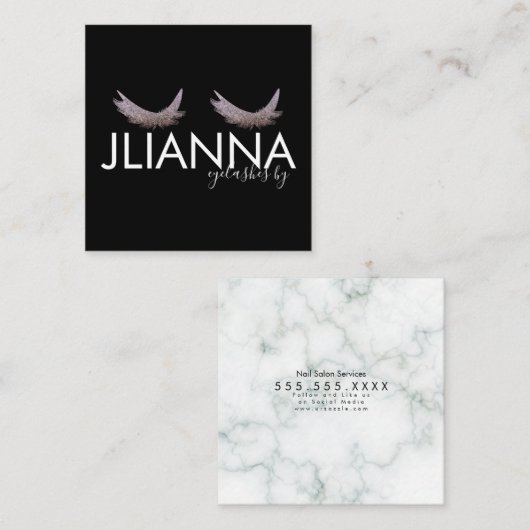 Imitate Glitzer Eyelashes Salon Schwarz-weiß Quadratische Visitenkarte (Vorne/Hinten)