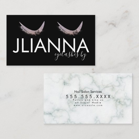 Imitate Glitzer Eyelashes Salon Schwarz-weiß Visitenkarte (Vorne/Hinten)