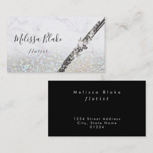Imitate Glitzer Flötist Visitenkarte (Vorne/Hinten)