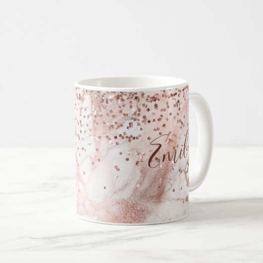 Imitate Glitzer Girly Rose Gold Marmor Personalisi Kaffeetasse (VorderseiteRechts)