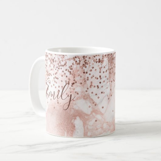 Imitate Glitzer Girly Rose Gold Marmor Personalisi Kaffeetasse (Vorderseite Links)