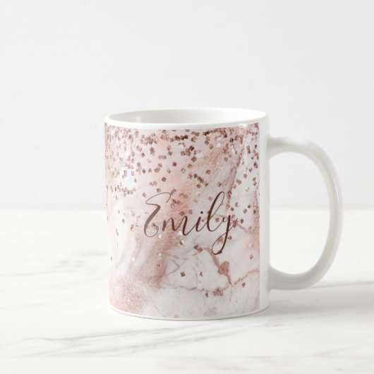 Imitate Glitzer Girly Rose Gold Marmor Personalisi Kaffeetasse (Rechts)