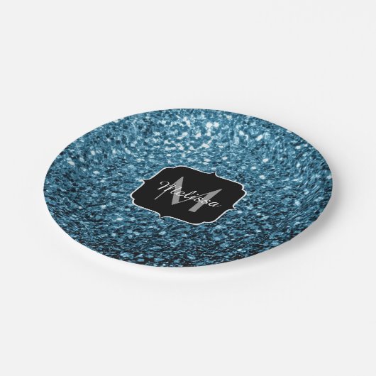 Imitate Glitzer Glitzern Monogram Pappteller (Schrägansicht)