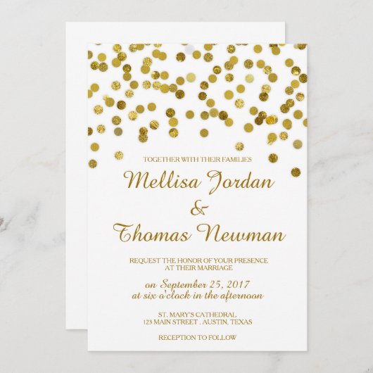 Imitate Glitzer Gold Confetti Hochzeit Einladung (Vorne/Hinten)