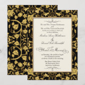 Imitate Glitzer Gold Floral Damask Feierliche Hoch Einladung (Vorne/Hinten)