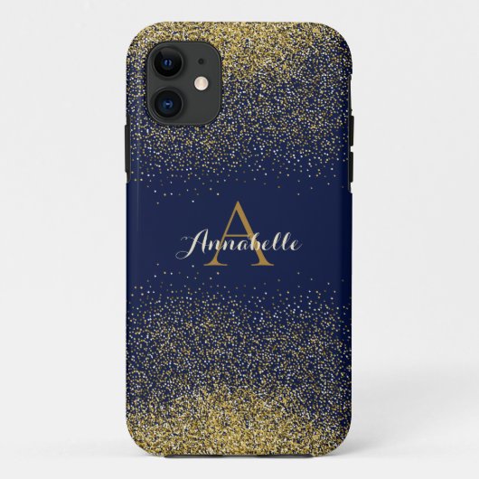 Imitate Glitzer Gold Monogramm Name Case-Mate iPhone Hülle (Rückseite)
