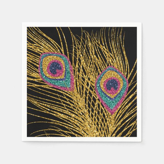 Imitate Glitzer Gold Pfauenfeathers Serviette (Vorderseite)