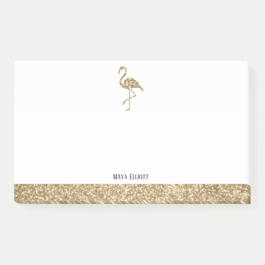 Imitate Glitzer Gold und Weiß Flamingo & Border Post-it Klebezettel (Vorderseite)