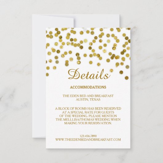 Imitate Glitzer Gold Wedding Details Card Einladung (Vorderseite)