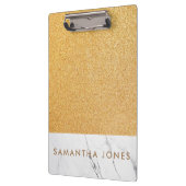 Imitate Glitzer Gold Weißer Marmor Personalisiert Klemmbrett (Links)