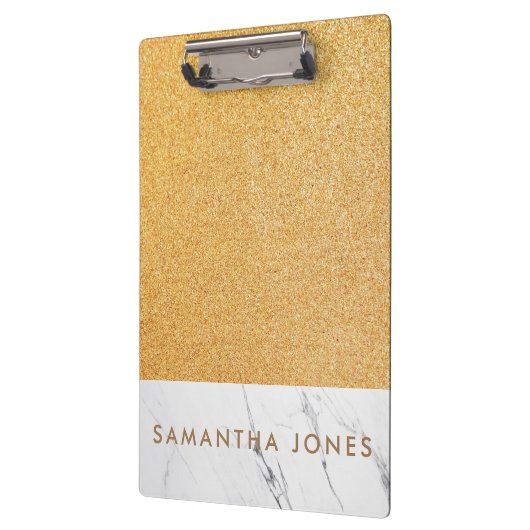 Imitate Glitzer Gold Weißer Marmor Personalisiert Klemmbrett (Links)