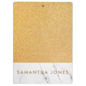 Imitate Glitzer Gold Weißer Marmor Personalisiert Klemmbrett (Rückseite)